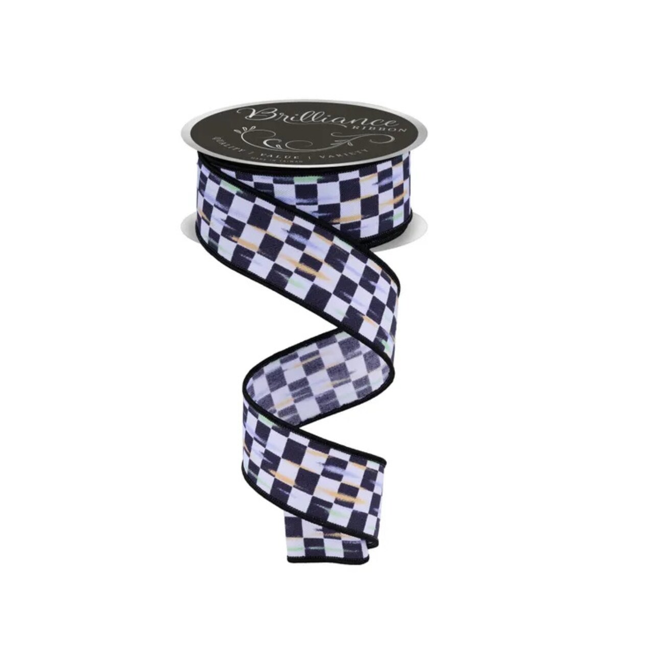 Mini Checkerboard Wired Ribbon 1.5"x10yd Black White -LS3146L6